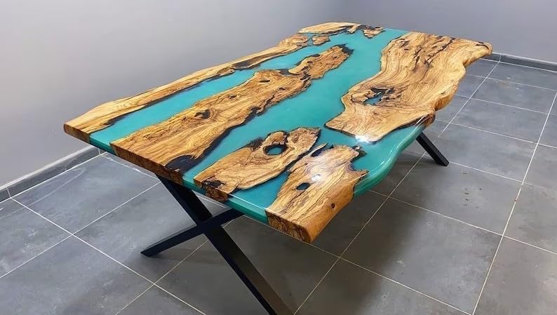 Customized Large Epoxy Table, Pear Green Multi River Flow, Resin Dining Table for 2, 4, 6, 8, Epoxy Coffee Table, Living Room Table, Home décor - resinhomefurniture