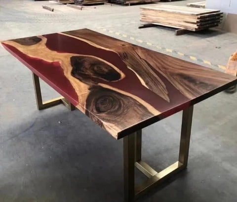 Customized Large Epoxy Table, Red Resin River Dining Table for 2, 4, 6, 8 River epoxy Dining Table, Epoxy Coffee Table, Living Room Table, Home décor - resinhomefurniture