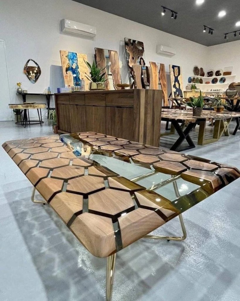 Customized Large Epoxy Table, Resin Dining Table Hezagon Wood Table for 2, 4, 6, 8 River epoxy Dining Table, Epoxy Coffee Table, Living Room Table, Home décor - resinhomefurniture