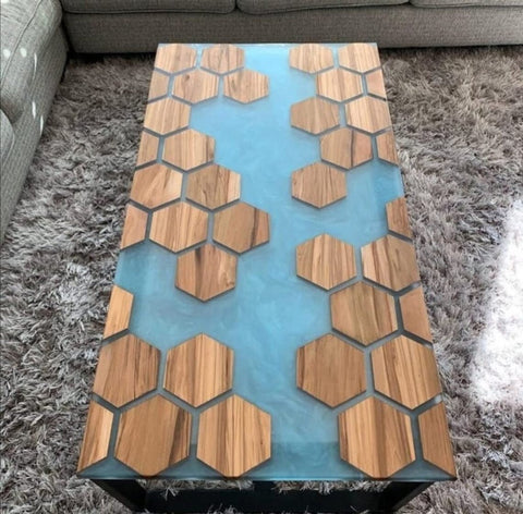 Customized Large Epoxy Table Resin River Dining Table for 2, 4, 6, 8 River epoxy Dining Table Epoxy Coffee Table Living Room Table Home décor Hexagon Wood Table - resinhomefurniture