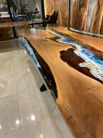 Customized Large Epoxy Table, River With Star Fish, Dining Table for 2, 4, 6, 8, Living Room Table Epoxy Coffee Table Top, Resin Bar Counter - resinhomefurniture