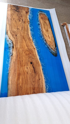 Customized Large Epoxy Table, Transparent Blue Resin Dining Table for 2, 4, 6, 8 Waves Ocean Table, Epoxy Coffee Table, Living Room Table, Home décor - resinhomefurniture