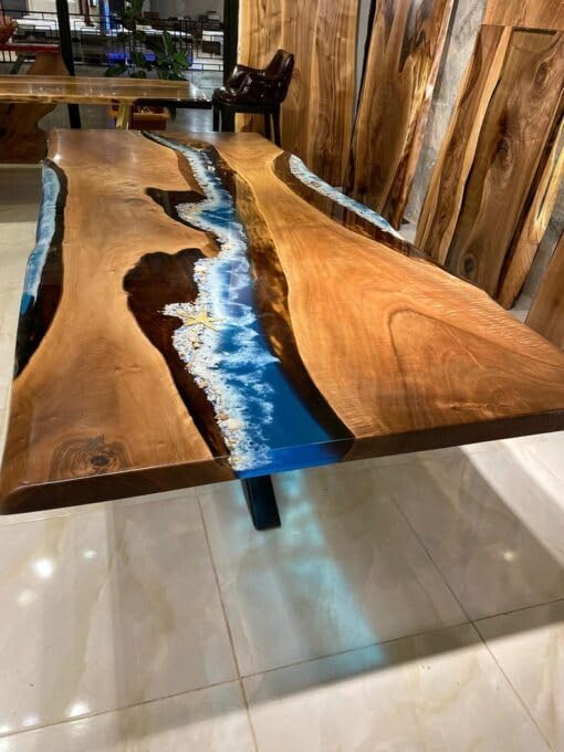 Customized Large Epoxy Table,Ocean Look with Star Fish Resin Dining Table for 2, 4, 6, 8, Epoxy Coffee Table, Living Room Table, Home décor - resinhomefurniture