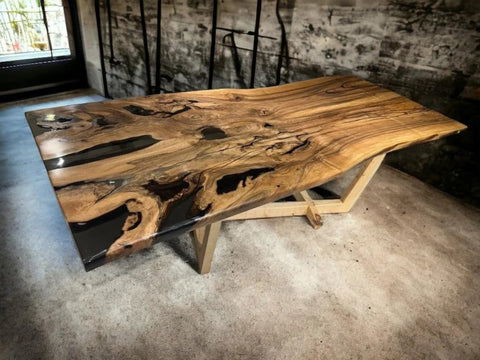 Customized Live Edge Black Epoxy Resin Table Dining Table Living Room Table Patio Table Coffee Table End/Side Table Bar Counter Table Console Table Home Décor - resinhomefurniture
