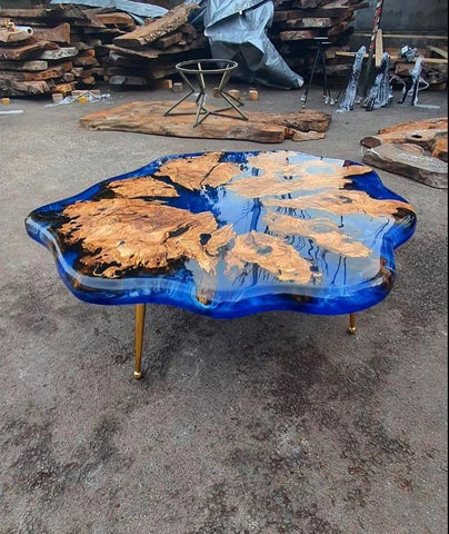 Customized Resin Epoxy Round Table Top, Blue Ocean River Look, Coffee Table Design, Resin Table, Luxury Decor Table, Walnut Table, Wooden Resin Table, - resinhomefurniture