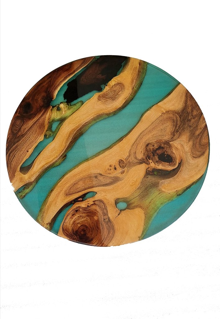 Customized Resin Epoxy Round Top Table, Solid Wood & Blue Epoxy Resin, Epoxy River Round Top, Kitchen Top, Live Edge, Flexible Customized - resinhomefurniture