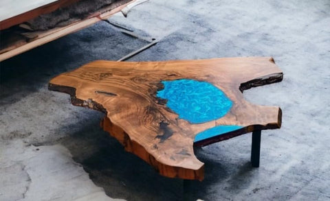 Customized Resin Live Edge Table Top, Blue Mini Pond Look Table, Coffee Table, Resin Table, Luxury Table, Walnut Table, Wooden Resin Table - resinhomefurniture