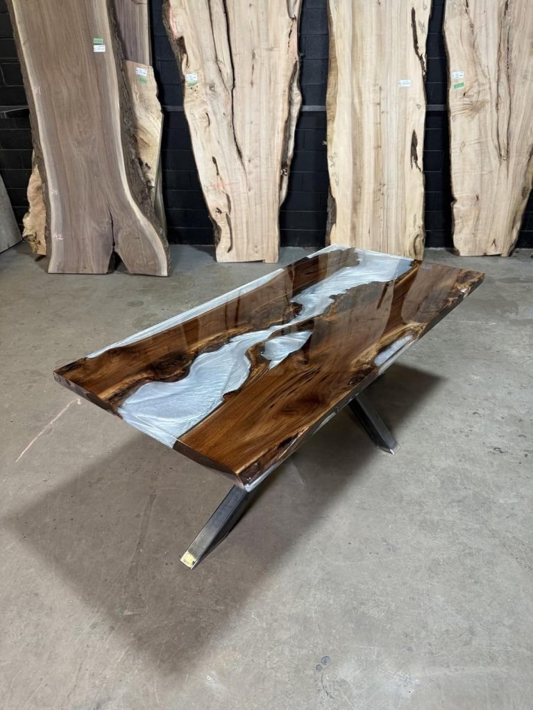 Customized White Clear Metallic Epoxy Walnut Coffee Table Dining Table Conference Table Living Room Table Kitchen Table Patio Table Side Table Home Decor - resinhomefurniture
