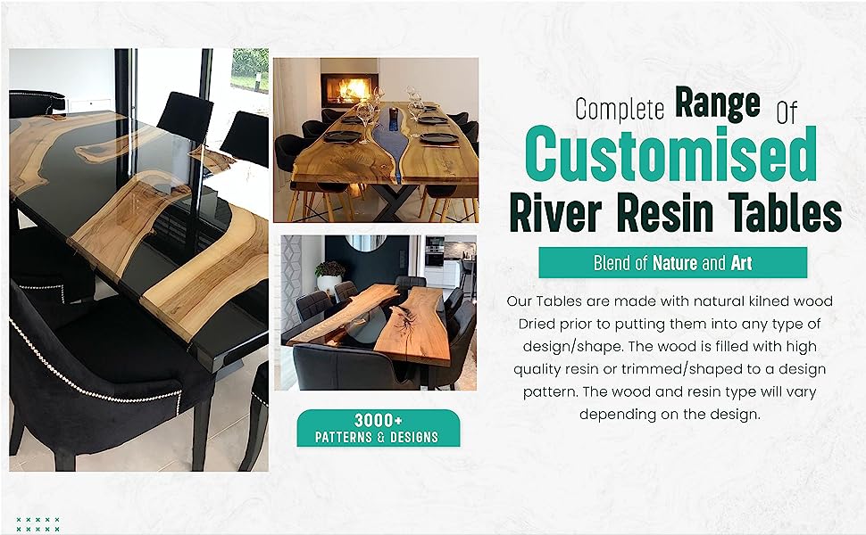 TUZECH Natural Wood Resin Epoxy Realistic River Look with Waves Table Coastal Table Top Dining Table Coffee Table Side/End Table Home Décor