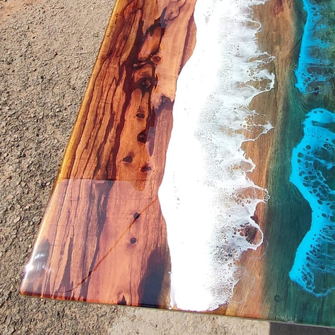 epoxy resin ocean beach art solid wood coffee/dining/conference tables. - resinhomefurniture