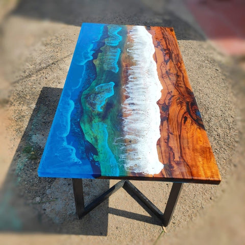 epoxy resin ocean beach art solid wood coffee/dining/conference tables. - resinhomefurniture