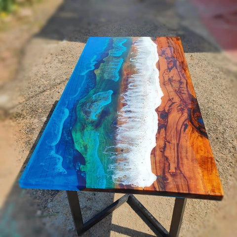epoxy resin ocean beach art solid wood coffee/dining/conference tables. - resinhomefurniture