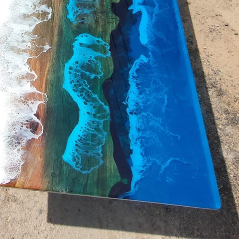 epoxy resin ocean beach art solid wood coffee/dining/conference tables. - resinhomefurniture