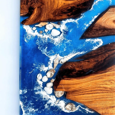 epoxy resin ocean beach art solid wood table customized - resinhomefurniture