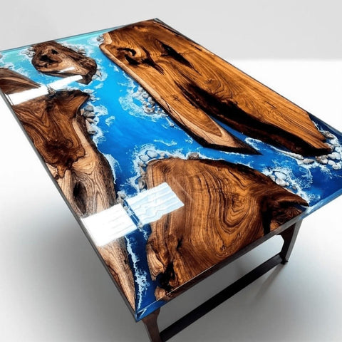 epoxy resin ocean beach art solid wood table customized - resinhomefurniture
