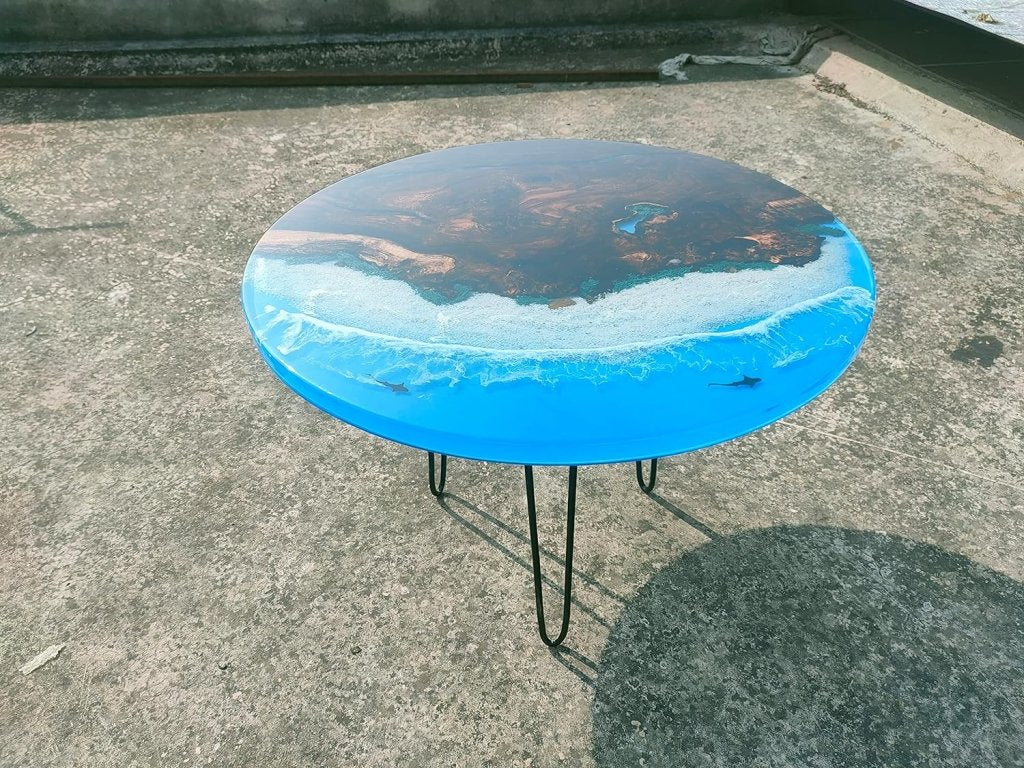 Epoxy Resin Ocean Theme Solid Wood Table - resinhomefurniture