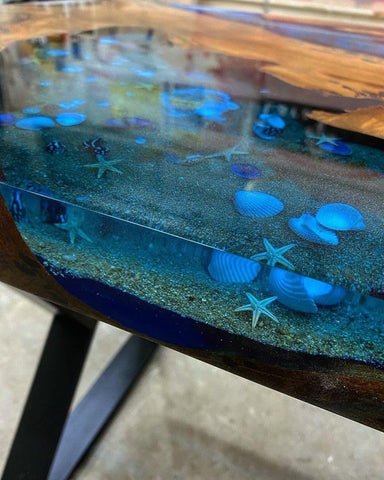 Exotic Jade Blue Epoxy Resin Sandy Beach Look Dining Table Living Room Table Coffee Table Console Table Patio Table Conference Table Bar Counter Table - resinhomefurniture