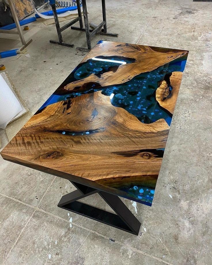 Exotic Jade Blue Epoxy Resin Sandy Beach Look Dining Table Living Room Table Coffee Table Console Table Patio Table Conference Table Bar Counter Table - resinhomefurniture