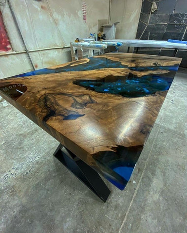 Exotic Jade Blue Epoxy Resin Sandy Beach Look Dining Table Living Room Table Coffee Table Console Table Patio Table Conference Table Bar Counter Table - resinhomefurniture