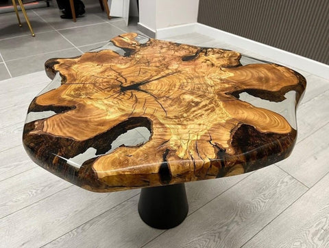 Exquisite Clear Transparent Live Edge Round Epoxy Resin Table Dining Table Coffee Table Kitchen Table Patio Table Console Table Side Table Centre Table - resinhomefurniture