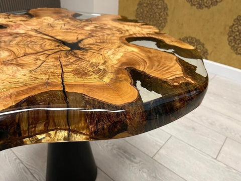 Exquisite Clear Transparent Live Edge Round Epoxy Resin Table Dining Table Coffee Table Kitchen Table Patio Table Console Table Side Table Centre Table - resinhomefurniture