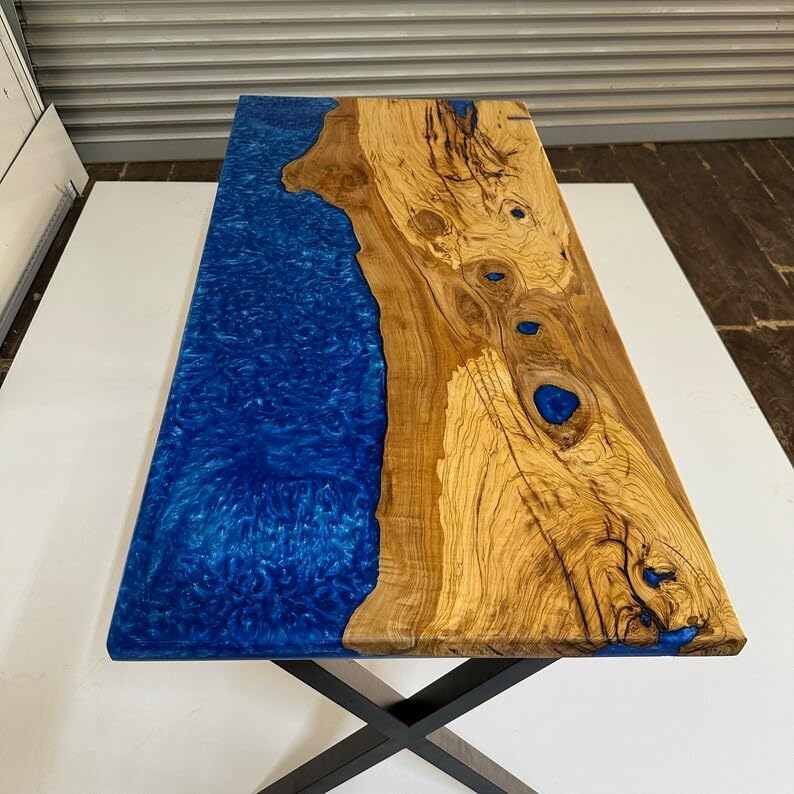 Extendable Tiffany Metallic Blue Epoxy Resin Dining Table Coffee Table Live Edge Table Living Room Table Console Table Patio Table Kitchen Table Side Table - resinhomefurniture