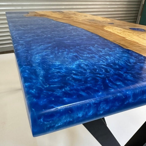 Extendable Tiffany Metallic Blue Epoxy Resin Dining Table Coffee Table Live Edge Table Living Room Table Console Table Patio Table Kitchen Table Side Table - resinhomefurniture