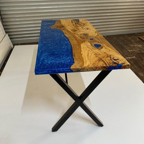 Extendable Tiffany Metallic Blue Epoxy Resin Dining Table Coffee Table Live Edge Table Living Room Table Console Table Patio Table Kitchen Table Side Table - resinhomefurniture