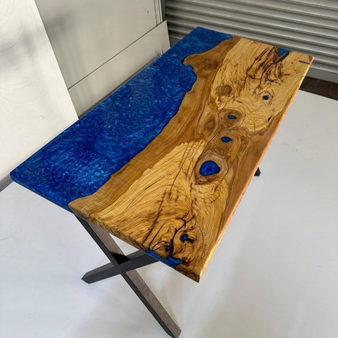 Extendable Tiffany Metallic Blue Epoxy Resin Dining Table Coffee Table Live Edge Table Living Room Table Console Table Patio Table Kitchen Table Side Table - resinhomefurniture