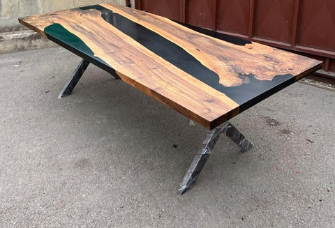 Fusion Coal Black Epoxy River Resin Dining Table Patio Table Coffee Table Kitchen Table Living Room Table Conference Table Console Table Bar Counter Table Side Table - resinhomefurniture