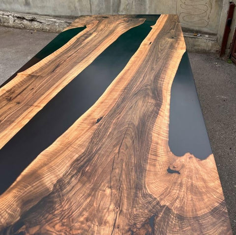 Fusion Coal Black Epoxy River Resin Dining Table Patio Table Coffee Table Kitchen Table Living Room Table Conference Table Console Table Bar Counter Table Side Table - resinhomefurniture