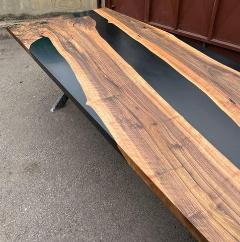 Fusion Coal Black Epoxy River Resin Dining Table Patio Table Coffee Table Kitchen Table Living Room Table Conference Table Console Table Bar Counter Table Side Table - resinhomefurniture