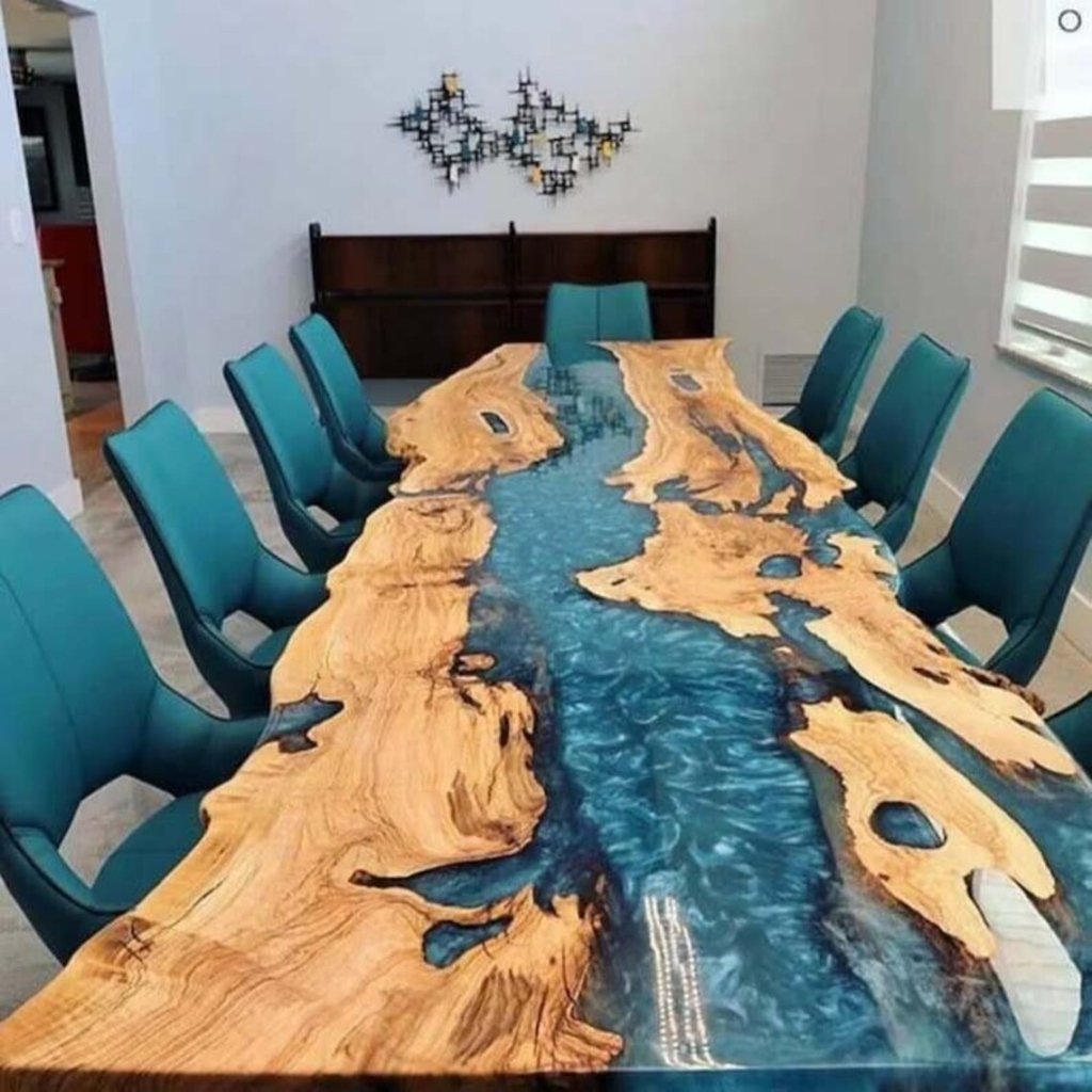Large Indoor Blue Epoxy Dining Table Resin River Coffee Table Living Room for 2, 4, 6, 8 Table Epoxy Table Top Patio Table Home Décor Bar Counter - resinhomefurniture