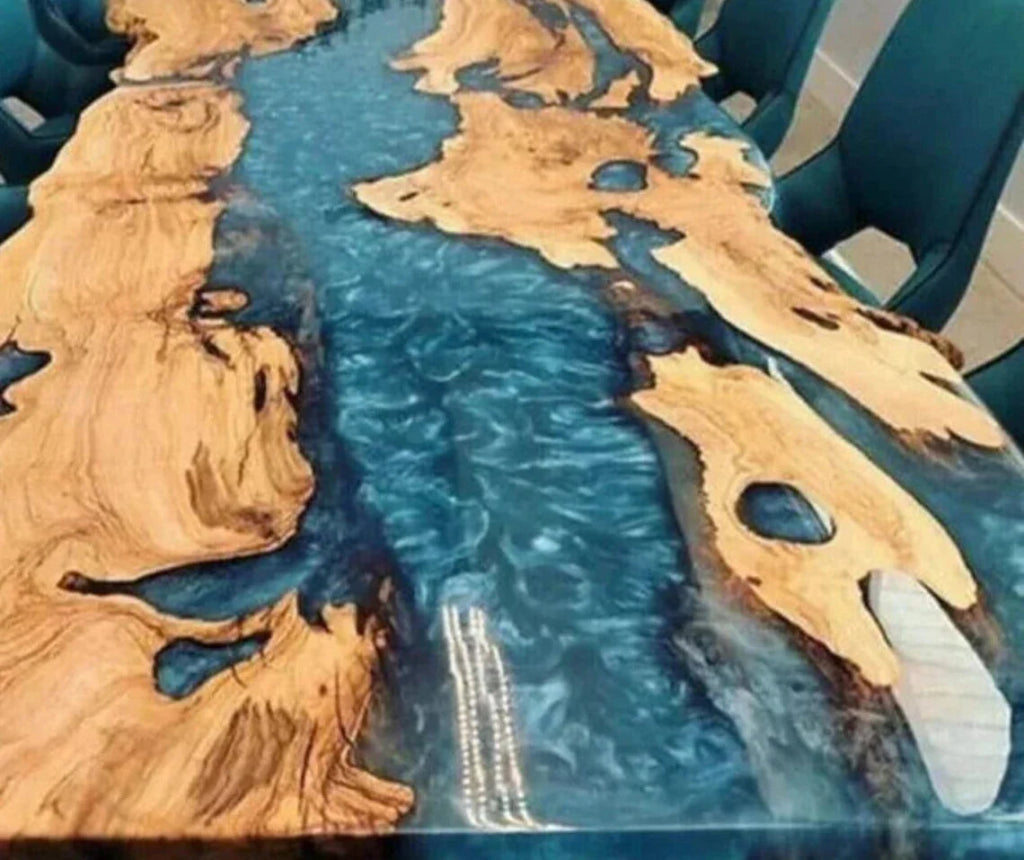 Large Indoor Blue Epoxy Dining Table Resin River Coffee Table Living Room for 2, 4, 6, 8 Table Epoxy Table Top Patio Table Home Décor Bar Counter - resinhomefurniture