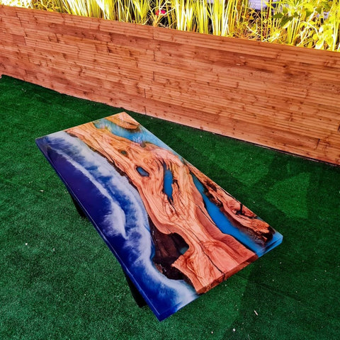 Large Indoor Blue Ocean River Wave Epoxy Dining Table Resin Coffee Table Living Room Table for 2, 4, 6, 8 Epoxy Table Top Resin Epoxy Table Home Décor - resinhomefurniture