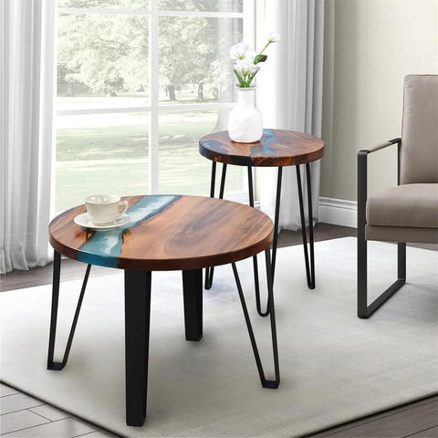 Large Indoor Blue Round Table Resin Coffee Table River Table Living Room for 2, 4, 6, 8 Table Top Counter Top Luxury Table Side/End Table Home Décor Wall Art - resinhomefurniture