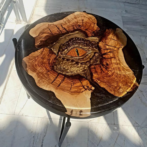 Large Indoor Custom Made Dragon Eye Epoxy Resin Coffee Table 3D Art Round Side Table Epoxy Table Resin Table Living Room Table Side/End Table Bar Counter Table - resinhomefurniture