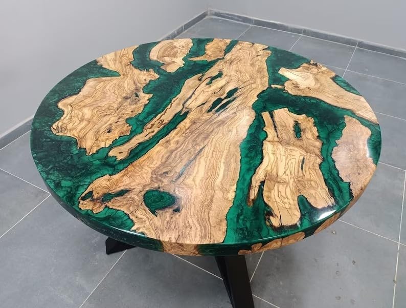 Large Indoor Epoxy Coffee Table Wooden Olive Dark Green River Table Side/End Table Living Room Table for 2, 4, 6, 8 Epoxy Dining Table Patio Table Home Décor - resinhomefurniture