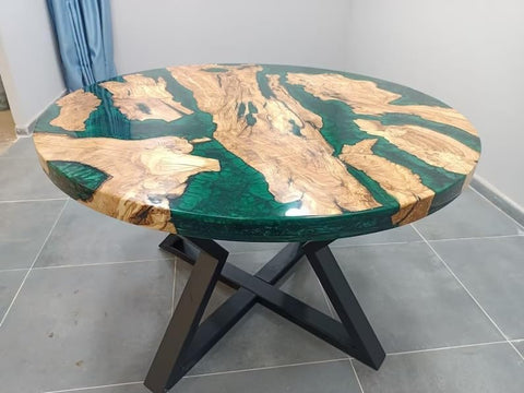 Large Indoor Epoxy Coffee Table Wooden Olive Dark Green River Table Side/End Table Living Room Table for 2, 4, 6, 8 Epoxy Dining Table Patio Table Home Décor - resinhomefurniture