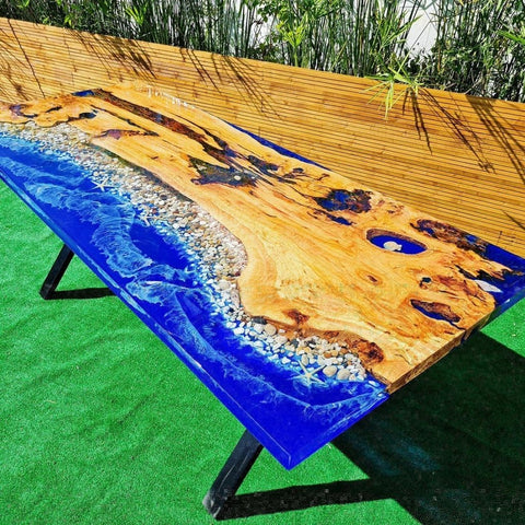 Large Indoor Epoxy Dining Table Resin Coffee Table Living Room for 2, 4, 6, 8 Blue River Stone Table Epoxy Table Top Resin Epoxy Table Home Décor Bar Counter - resinhomefurniture