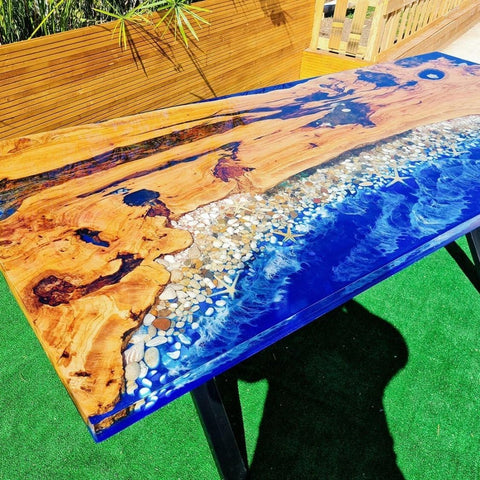 Large Indoor Epoxy Dining Table Resin Coffee Table Living Room for 2, 4, 6, 8 Blue River Stone Table Epoxy Table Top Resin Epoxy Table Home Décor Bar Counter - resinhomefurniture