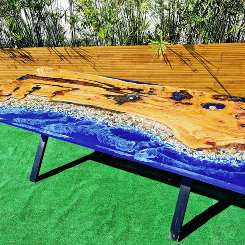 Large Indoor Epoxy Dining Table Resin Coffee Table Living Room for 2, 4, 6, 8 Blue River Stone Table Epoxy Table Top Resin Epoxy Table Home Décor Bar Counter - resinhomefurniture