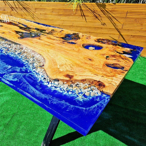 Large Indoor Epoxy Dining Table Resin Coffee Table Living Room for 2, 4, 6, 8 Blue River Stone Table Epoxy Table Top Resin Epoxy Table Home Décor Bar Counter - resinhomefurniture