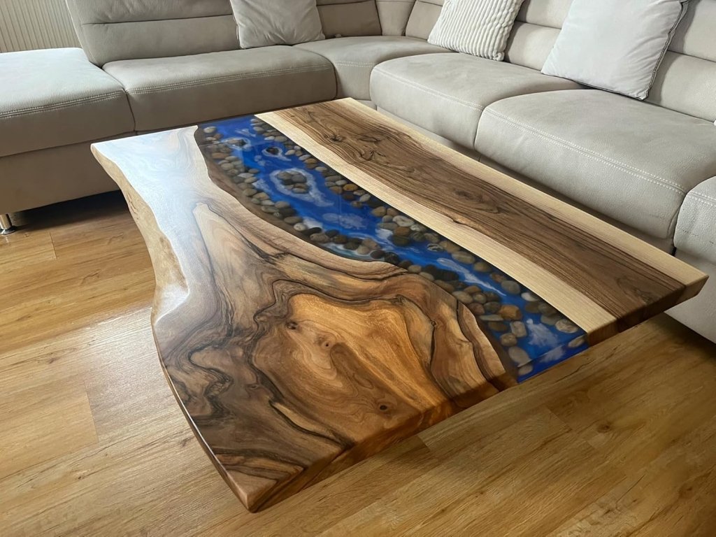 Large Indoor Epoxy Dining Table Resin Coffee Table Living Room Table for 2, 4, 6, 8 River with Stones Epoxy Resin Epoxy Table Home Décor Patio Table Wall Art - resinhomefurniture