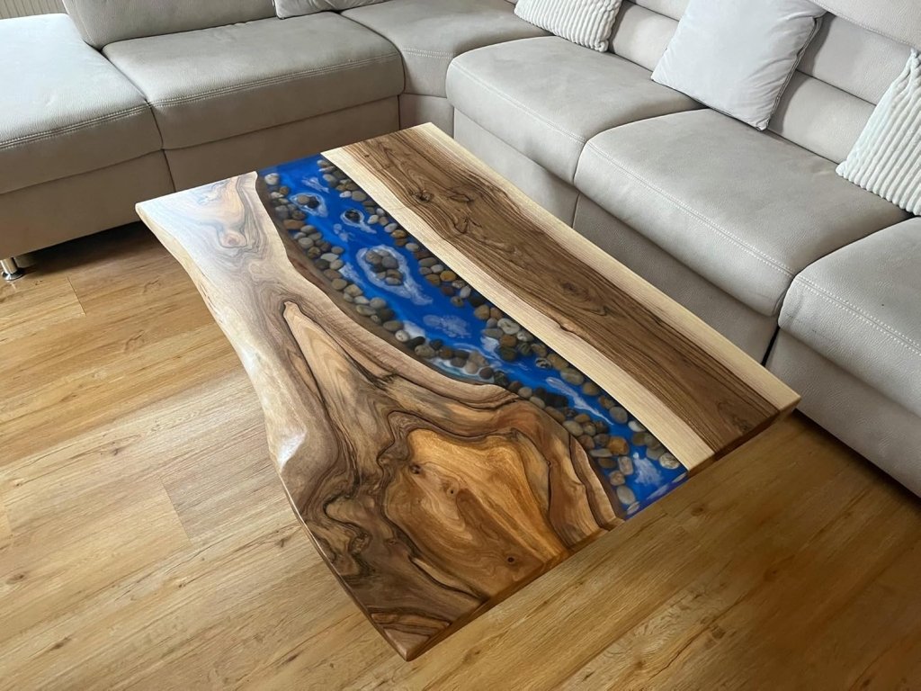 Large Indoor Epoxy Dining Table Resin Coffee Table Living Room Table for 2, 4, 6, 8 River with Stones Epoxy Resin Epoxy Table Home Décor Patio Table Wall Art - resinhomefurniture