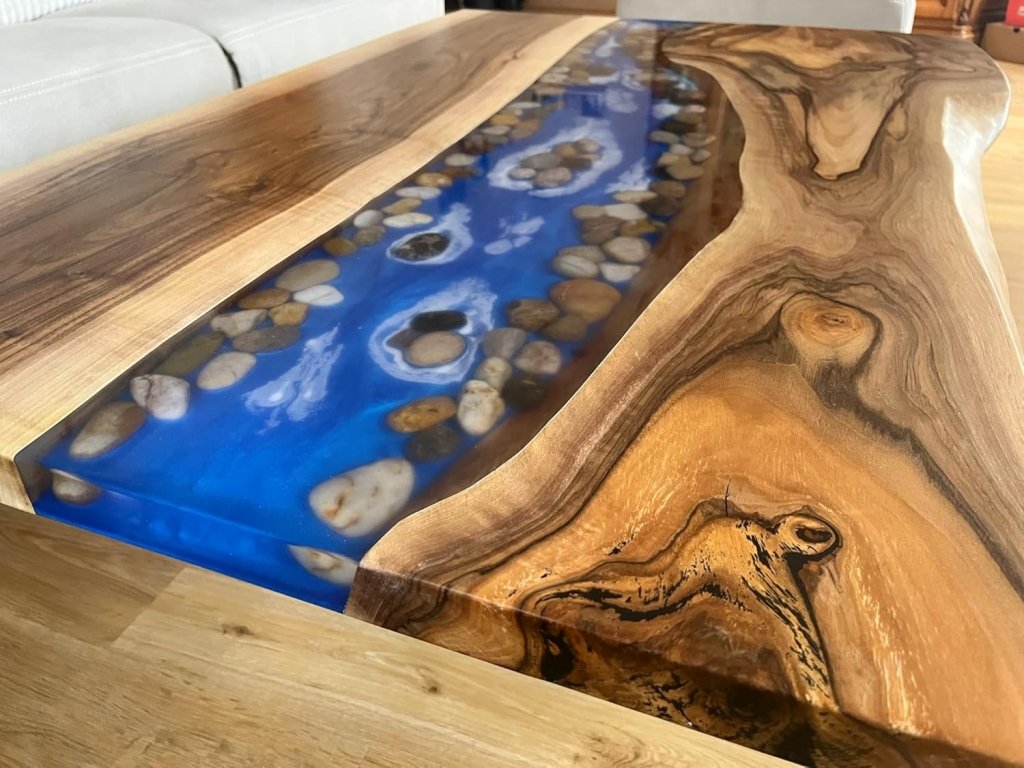 Large Indoor Epoxy Dining Table Resin Coffee Table Living Room Table for 2, 4, 6, 8 River with Stones Epoxy Resin Epoxy Table Home Décor Patio Table Wall Art - resinhomefurniture