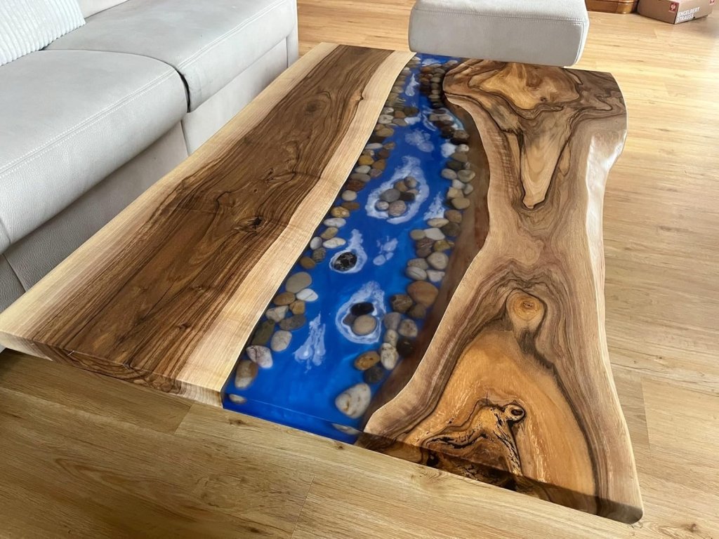 Large Indoor Epoxy Dining Table Resin Coffee Table Living Room Table for 2, 4, 6, 8 River with Stones Epoxy Resin Epoxy Table Home Décor Patio Table Wall Art - resinhomefurniture