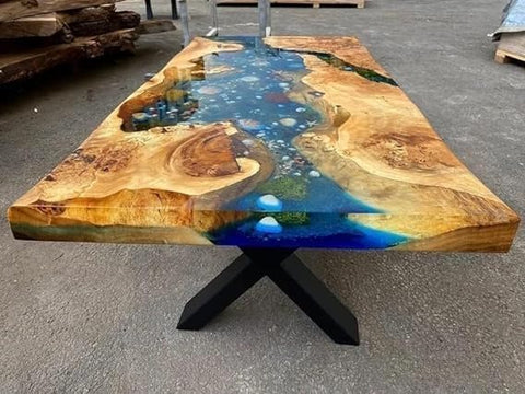 Large Indoor Epoxy Dining Table, Resin Dining Table for 2, 4, 6, 8 River Shells Look Dining Table, Epoxy Coffee Table Top, Living Room Table Home Décor - resinhomefurniture