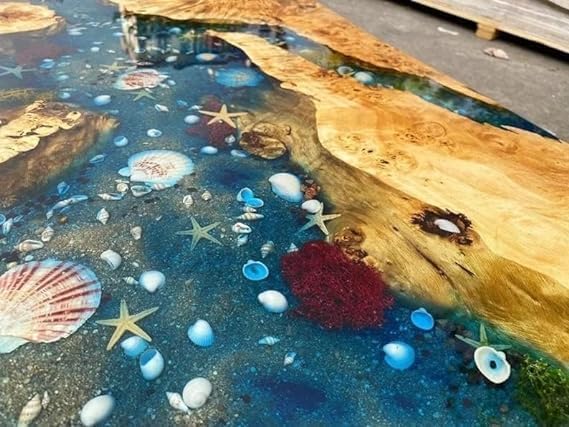 Large Indoor Epoxy Dining Table, Resin Dining Table for 2, 4, 6, 8 River Shells Look Dining Table, Epoxy Coffee Table Top, Living Room Table Home Décor - resinhomefurniture
