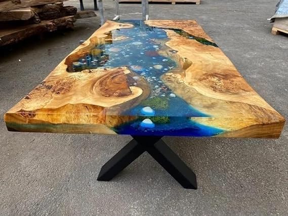 Large Indoor Epoxy Dining Table, Resin Dining Table for 2, 4, 6, 8 River Shells Look Dining Table, Epoxy Coffee Table Top, Living Room Table Home Décor - resinhomefurniture